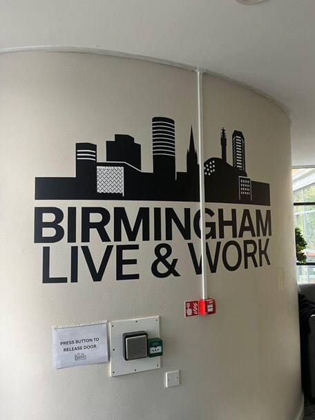 An image of the Birmingham interior wall graphics.